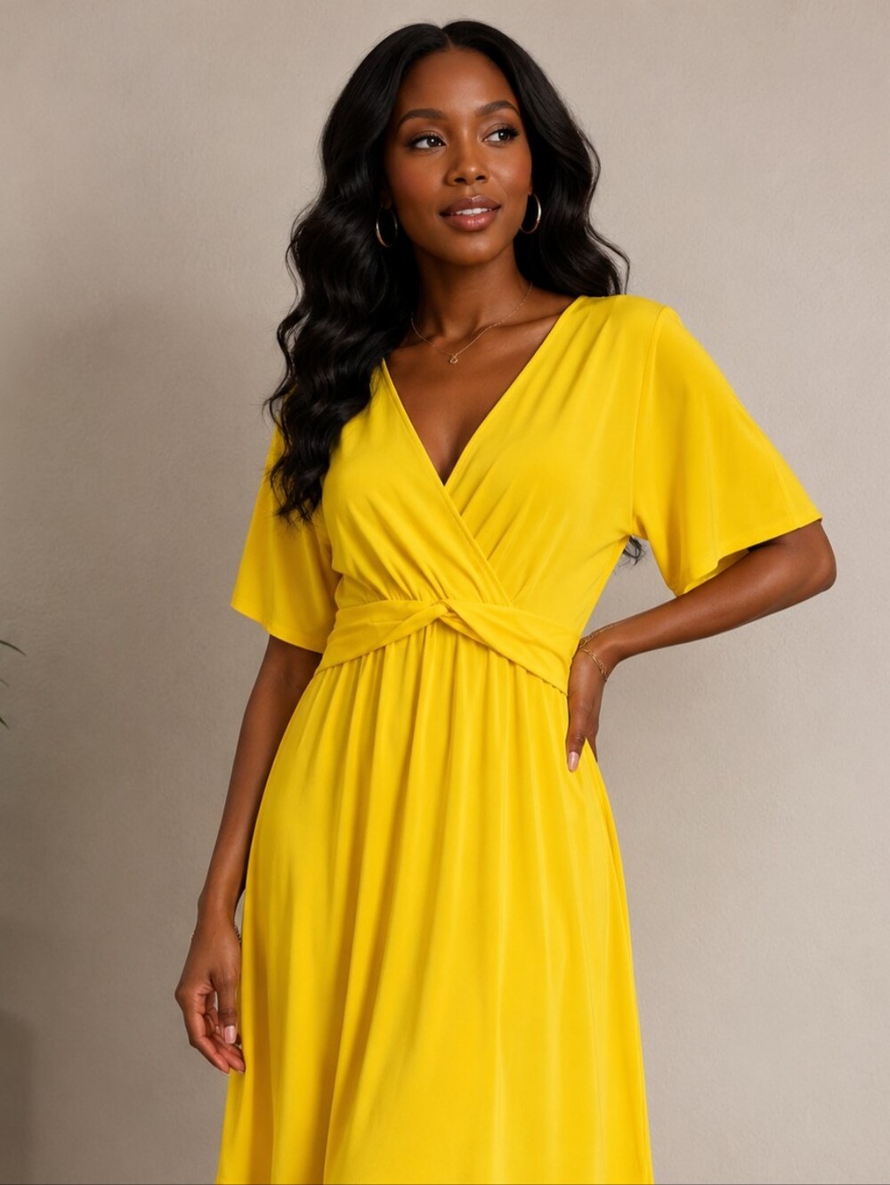 Antthony's Bright Yellow Twist-Waist Maxi Dress XL Breathable Summer Flowy